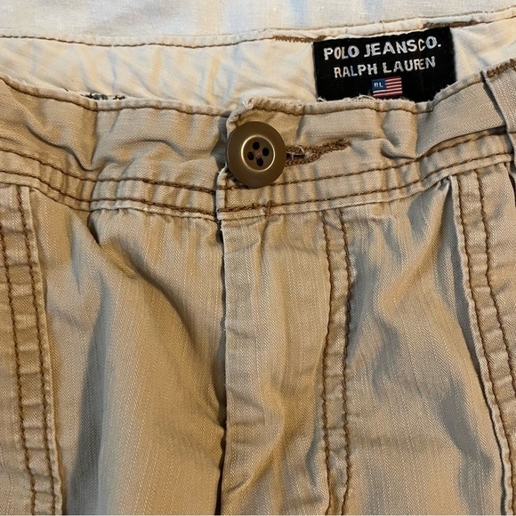Polo Ralph Lauren SZ 10 Cargo Cotton Shorts Tan Floral trim Y2k - Picture 3 of 7